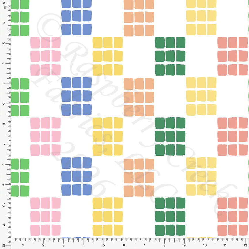 Yellow Salmon Orange Green Periwinkle Summer Patchwork Fabric, Juicy Summer by Nice To Michiyo Designs for CLUB Fabrics