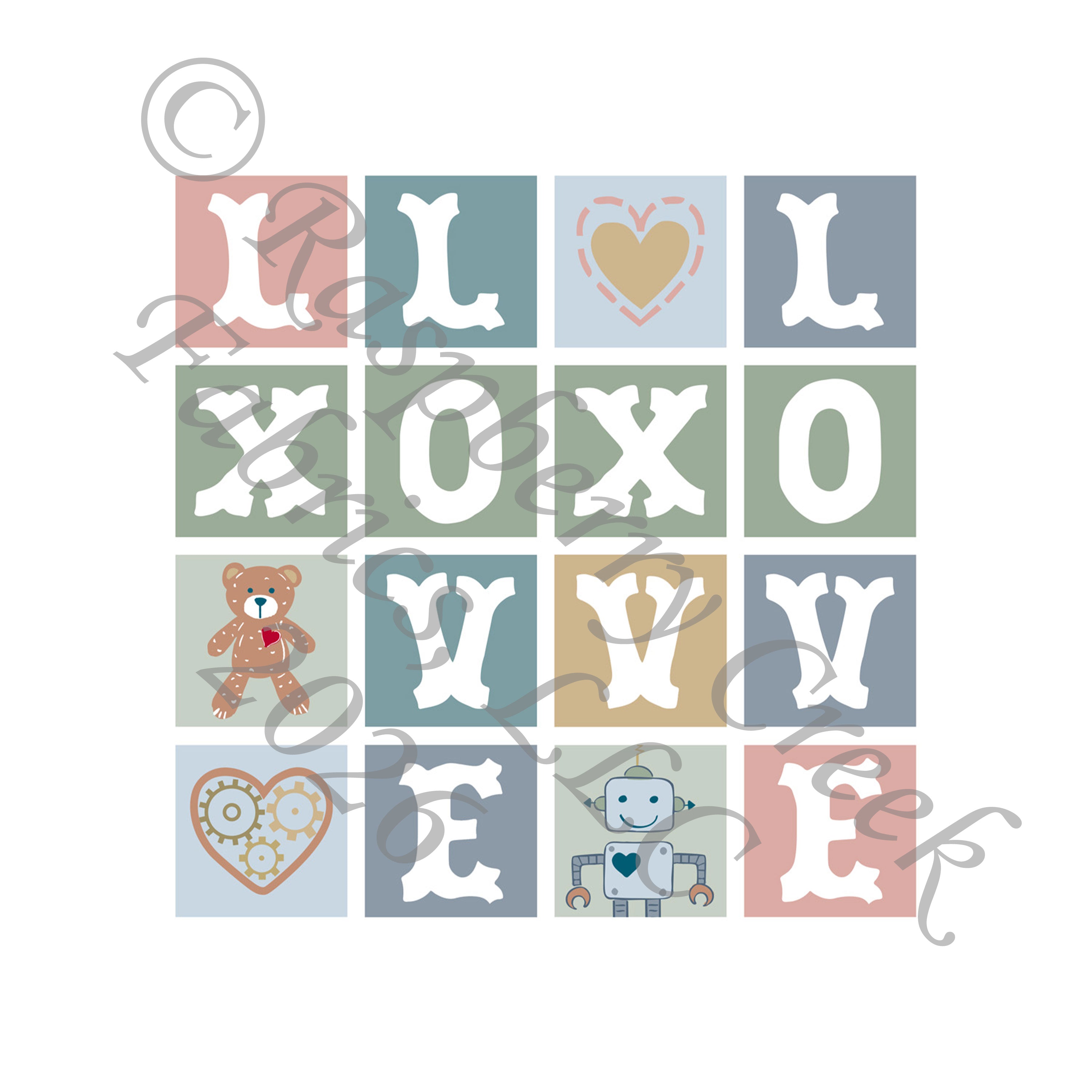 Steel Blue, Khaki, Light Sage, Word Search Panel, My Little Valentine by Nice To Michiyo for Valentines 2026 CLUB Fabrics