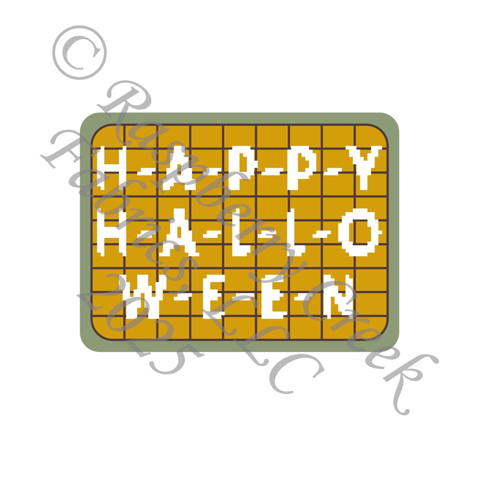 Happy Halloween Mustard Brown Sage Panel Pixel Halloween by Nice to Michiyo Halloween 2025 CLUB Fabrics