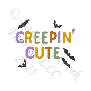 Creepin Cute Sage Rust Mustard Lilac Black Panel Pixel Halloween by Nice to Michiyo Halloween 2025 CLUB Fabrics