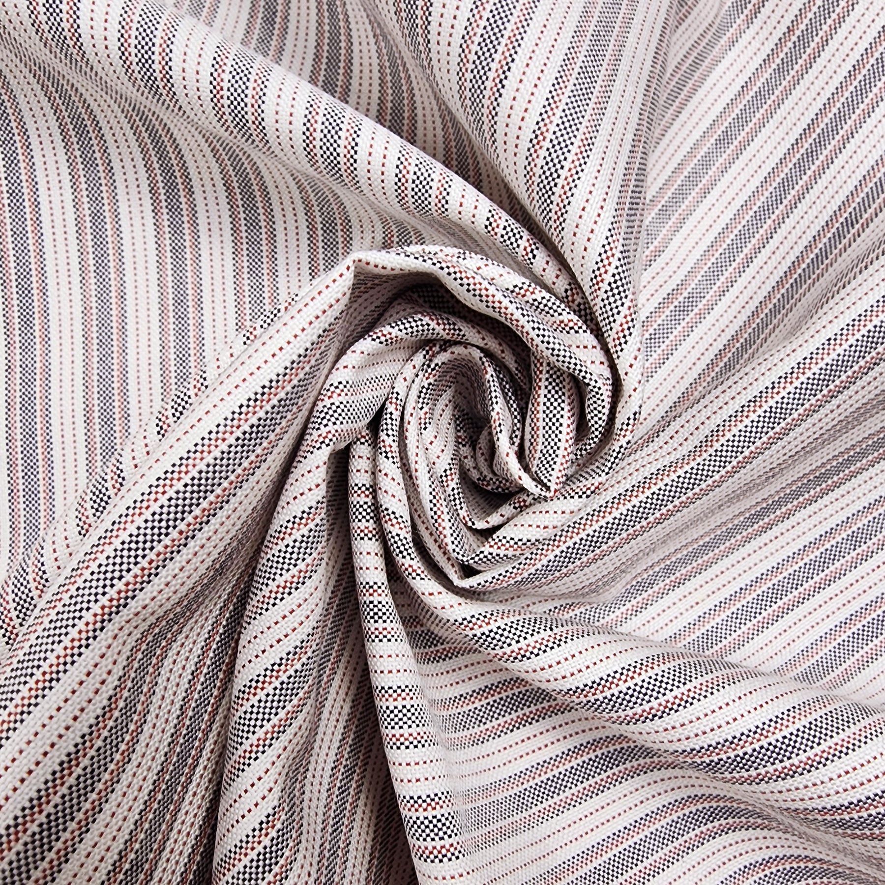 Black, Red, and White Stripe Oxford Cotton Shirting Swirled
