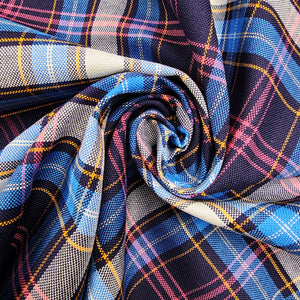 Blue, Navy, Pink, and Yellow Plaid Oxford Cotton Shirting Swirled