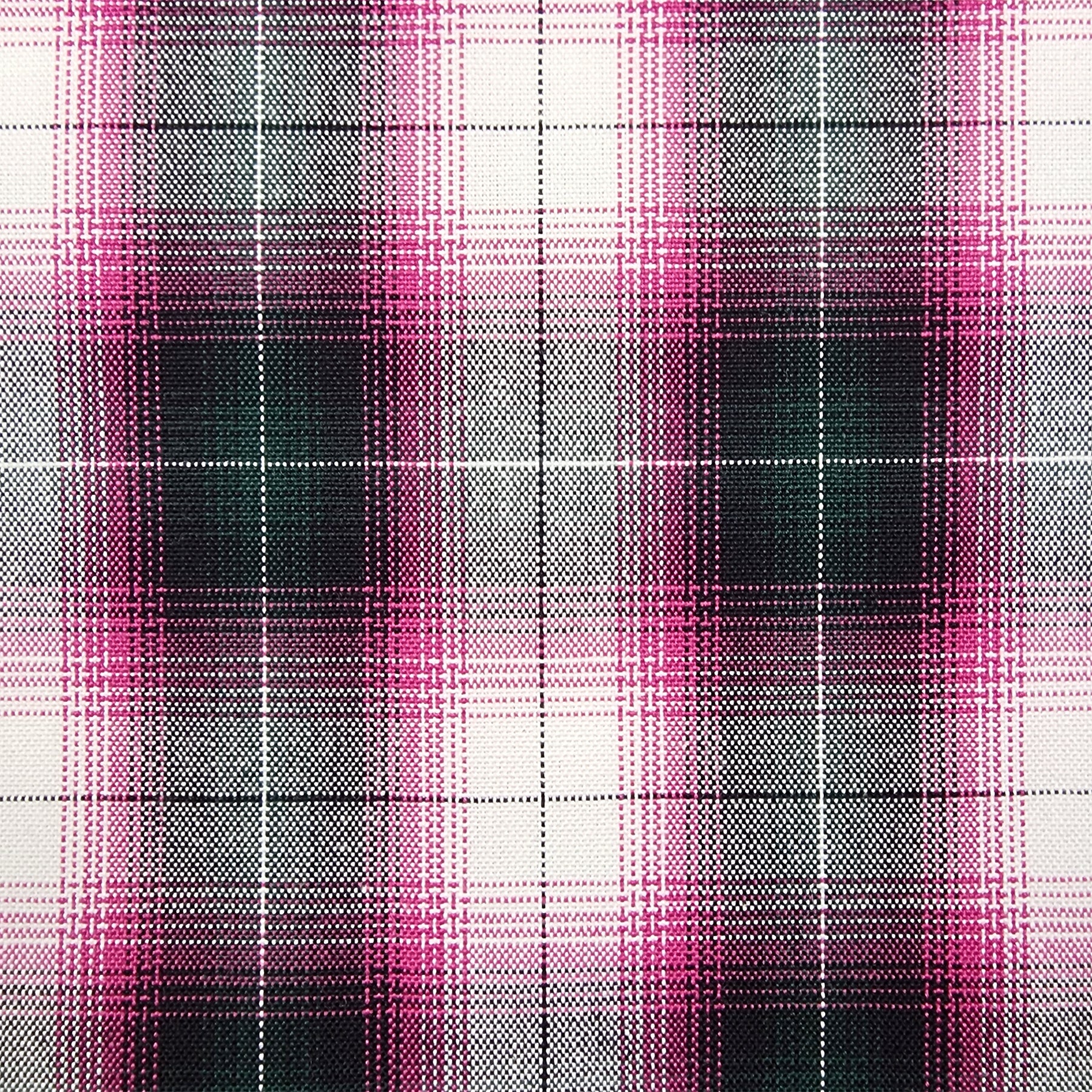 Magenta, White, and Black Plaid Oxford Cotton Shirting