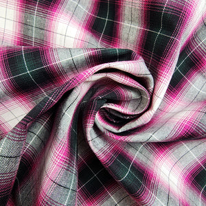 Magenta, White, and Black Plaid Oxford Cotton Shirting Swirled