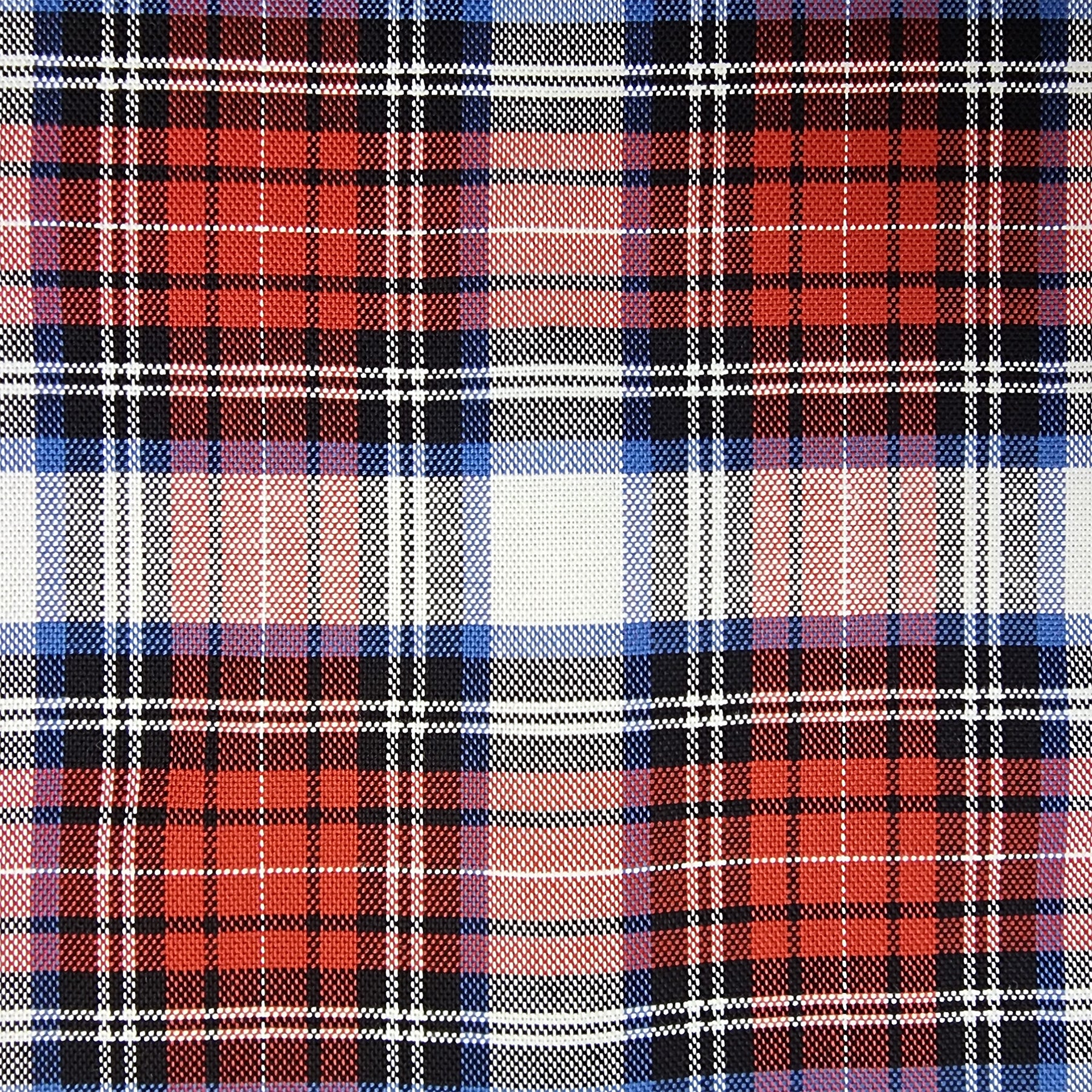 Red, White, Blue, and Black Plaid Oxford Cotton Shirting