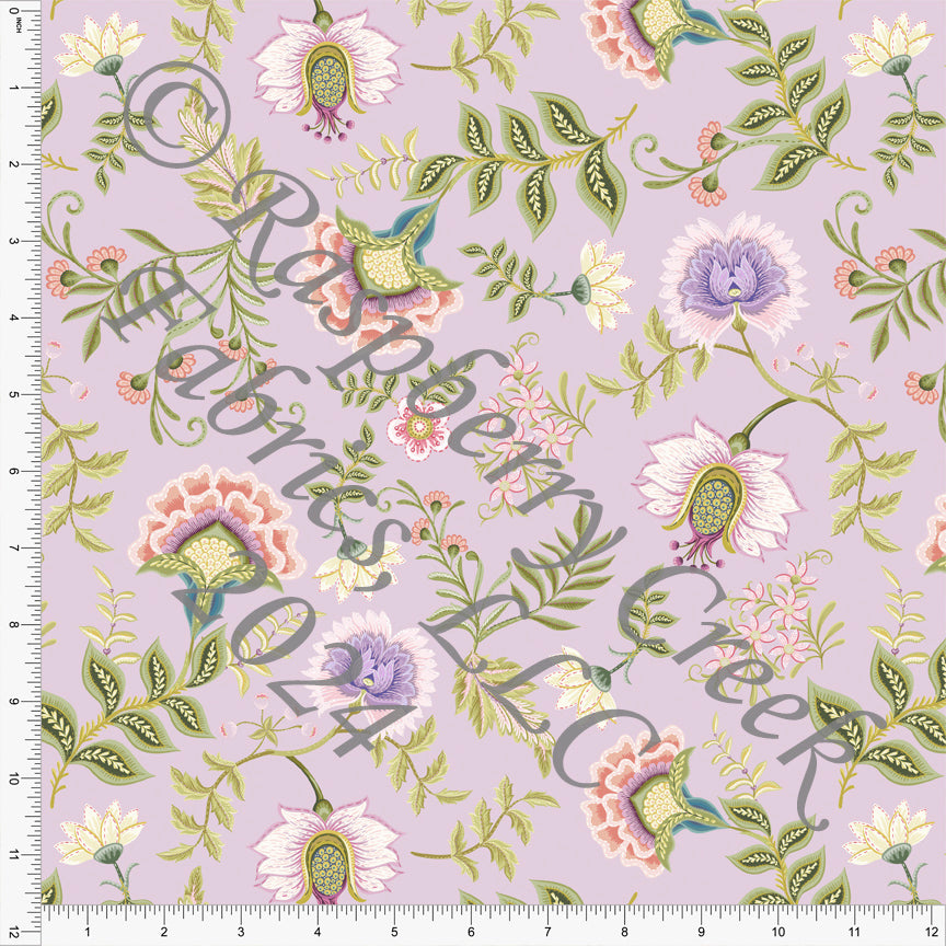 Purple Green Yellow Royal Blue Pink and Fuchsia Vintage Paisley Floral  Print Stretch Crepe, CLUB Fabrics