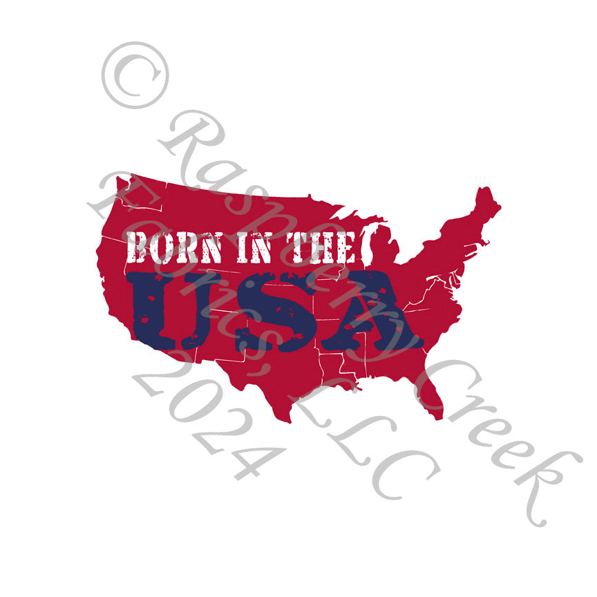Red Navy and White Born in the USA Map Panel, American Places by Elise Peterson for CLUB Fabrics