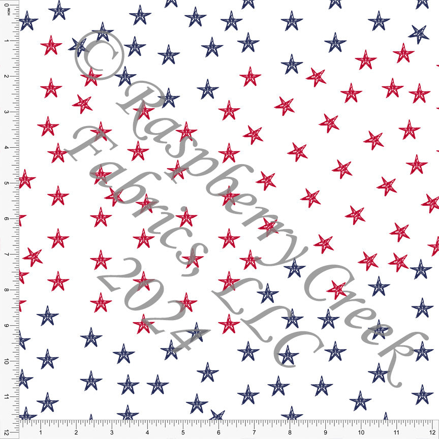 Red and Navy Line Drawn Star Print Fabric, American Places by Elise Peterson for CLUB Fabrics