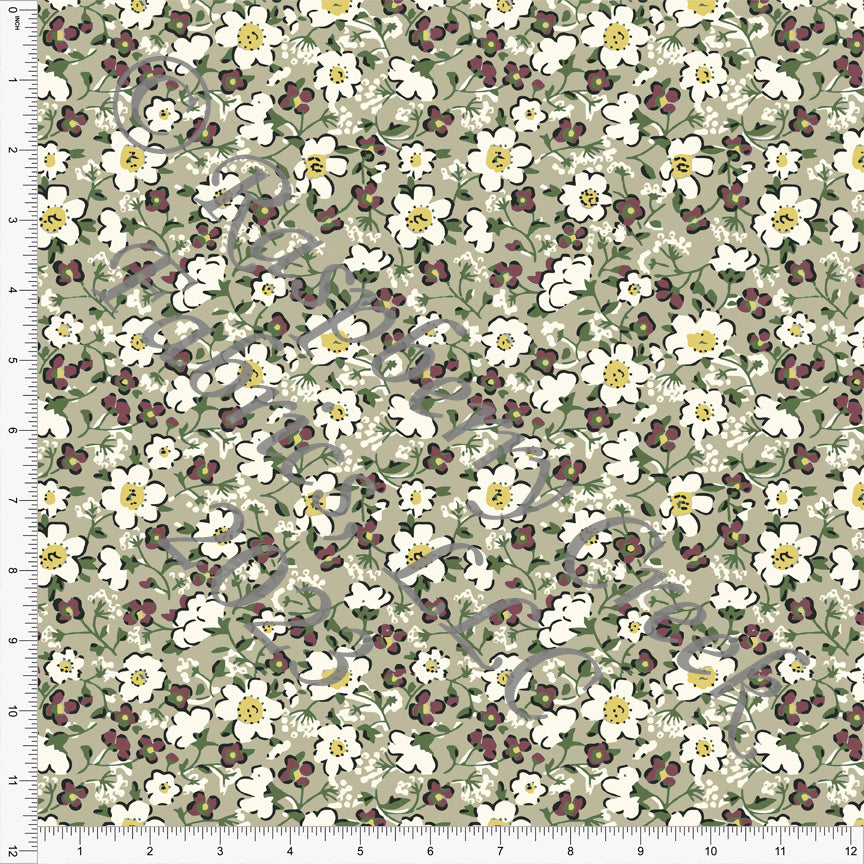 Sage Olive Deep Mauve Mustard and Cream Ditsy Floral Print Ponte De Roma Knit Fabric, CLUB Fabrics