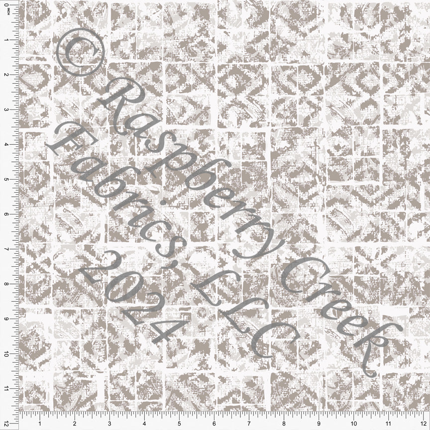 Tonal Khaki Taupe and Cream Weathered Geometric Print Ponte De Roma Knit Fabric, CLUB Fabrics