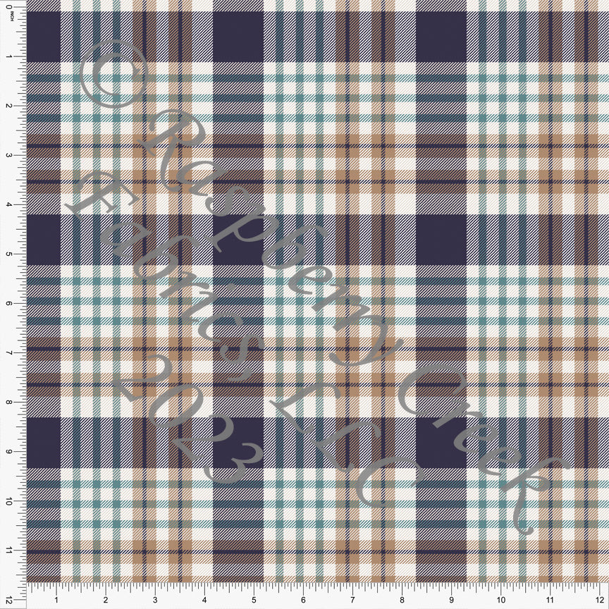 Navy Khaki Teal and Cream Plaid Print Ponte De Roma Knit Fabric, CLUB Fabrics