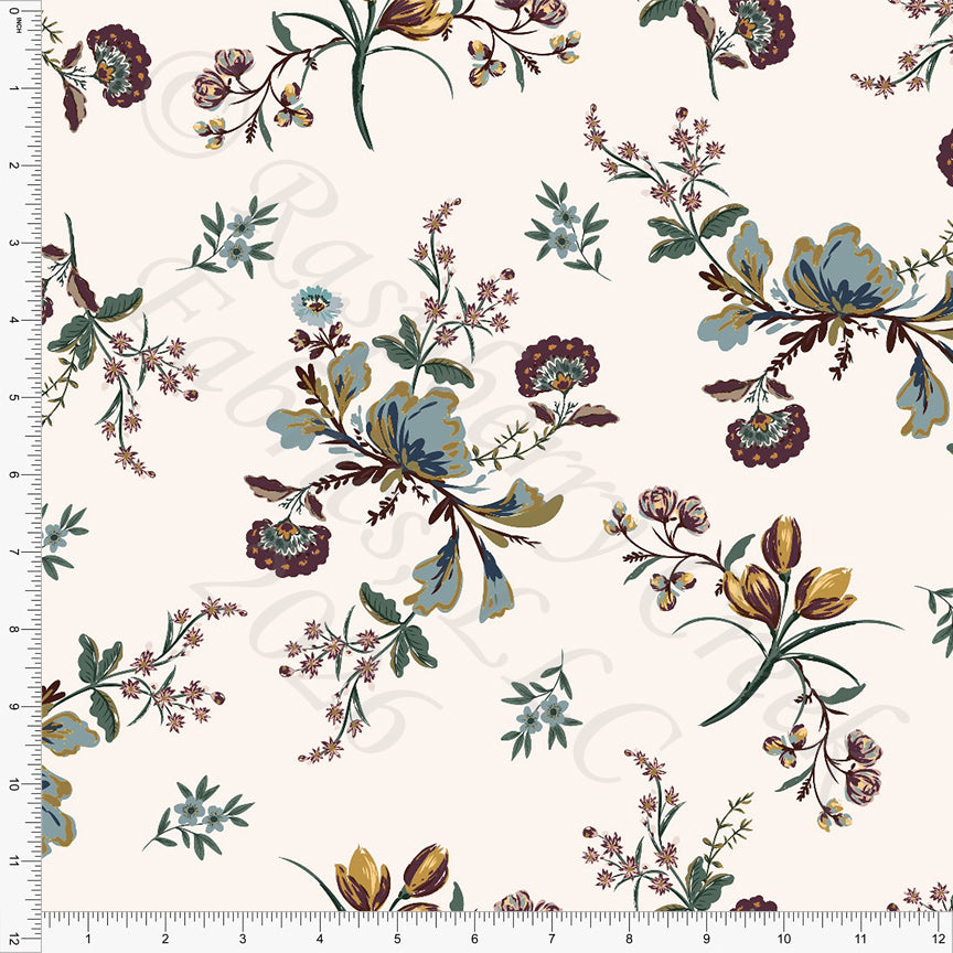 Raisin Mustard Hunter Paisley Floral, Ponte by Diana Rammell for CLUB Fabrics