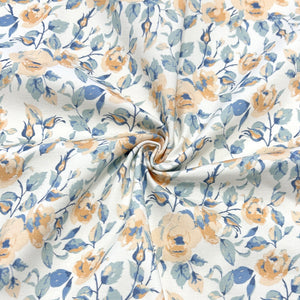 Mint Blue Peach Orange and Cream Floral Print Ponte De Roma Knit Fabric, CLUB Fabrics