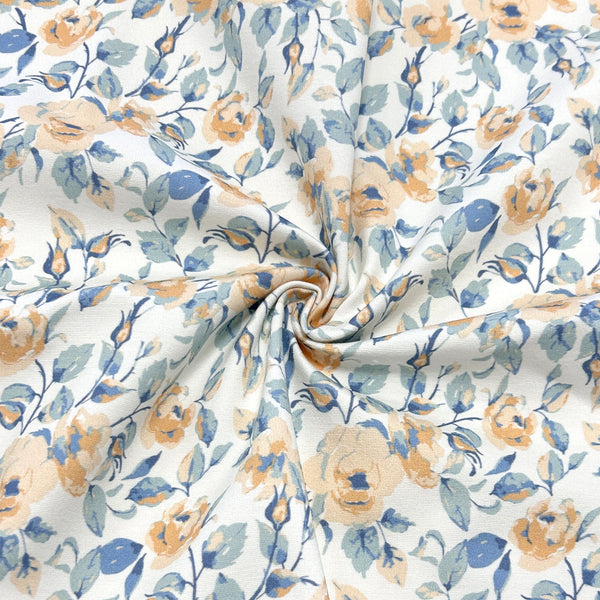 Mint Blue Peach Orange and Cream Floral Print Ponte De Roma Knit ...