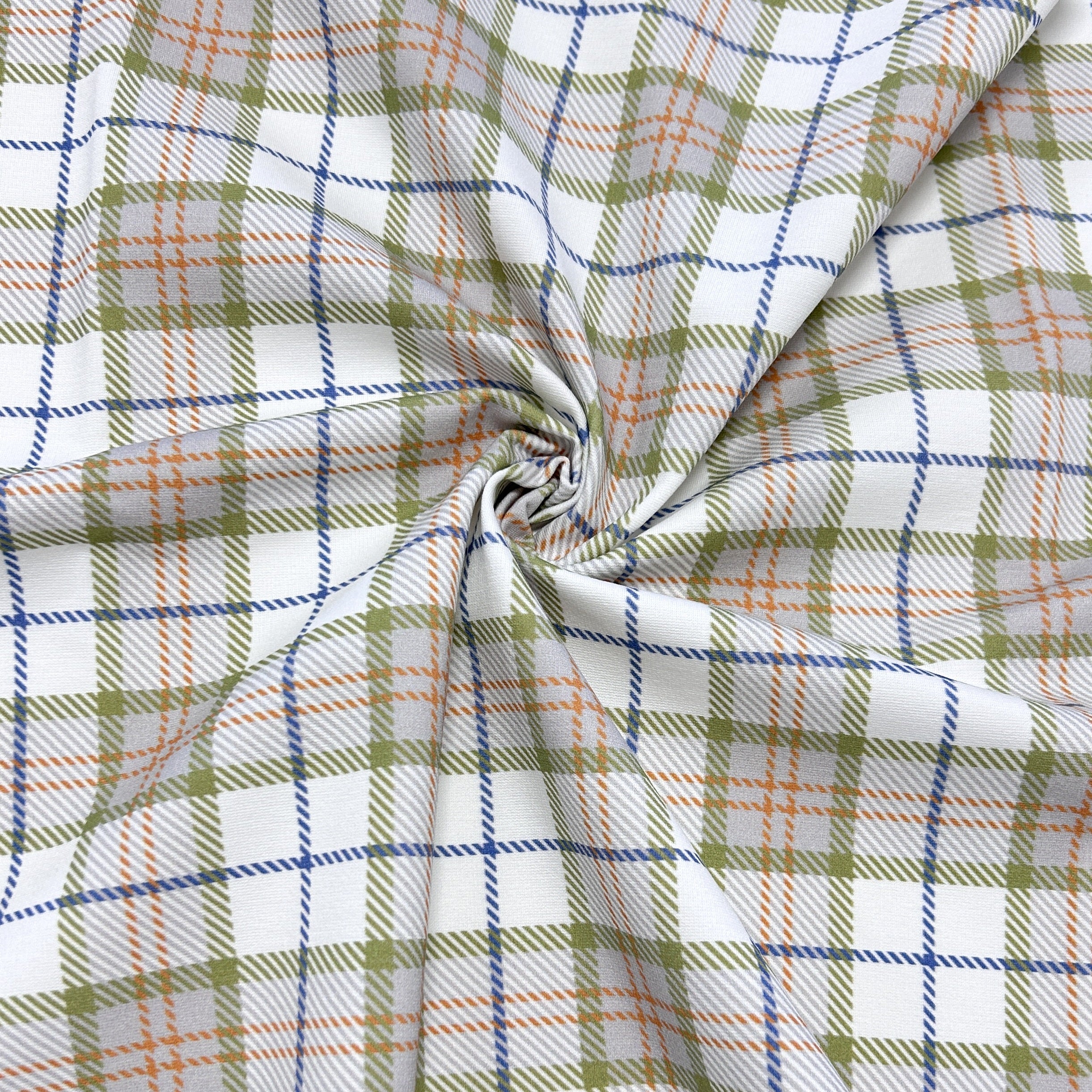 Bright Green Azure Blue Grey and Orange Plaid Print Ponte De Roma