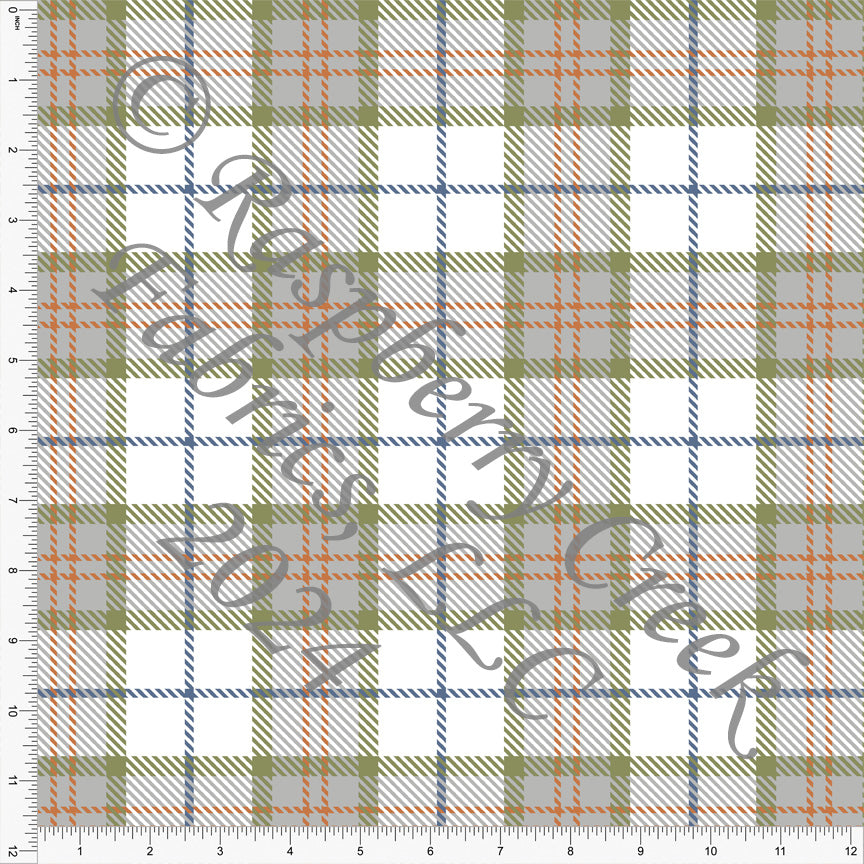 Bright Green Azure Blue Grey and Orange Plaid Print Ponte De Roma Knit Fabric, CLUB Fabrics