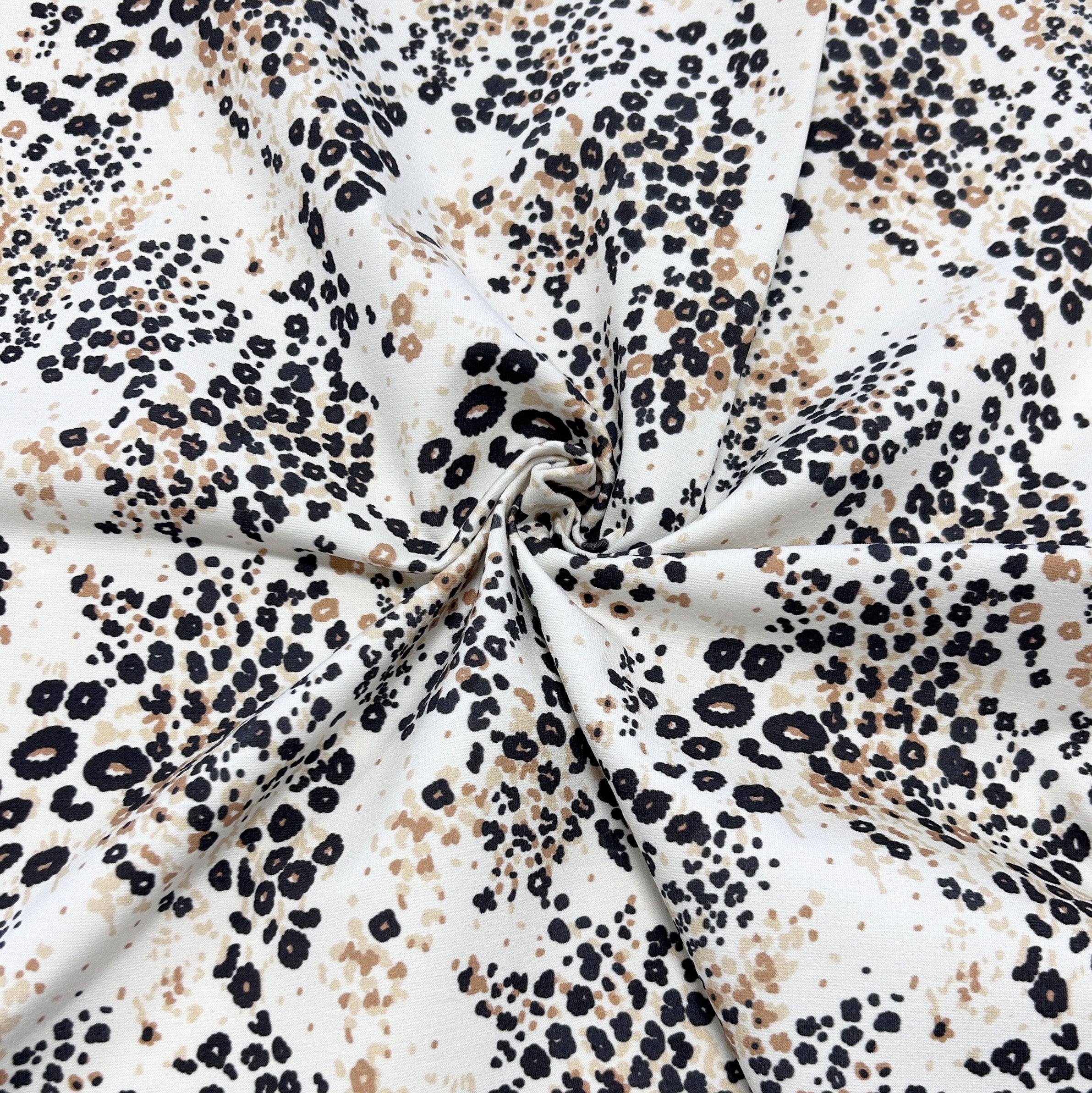 Black Tan Camel and Cream Abstract Animal Floral Print Ponte De Roma Knit Fabric, CLUB Fabrics