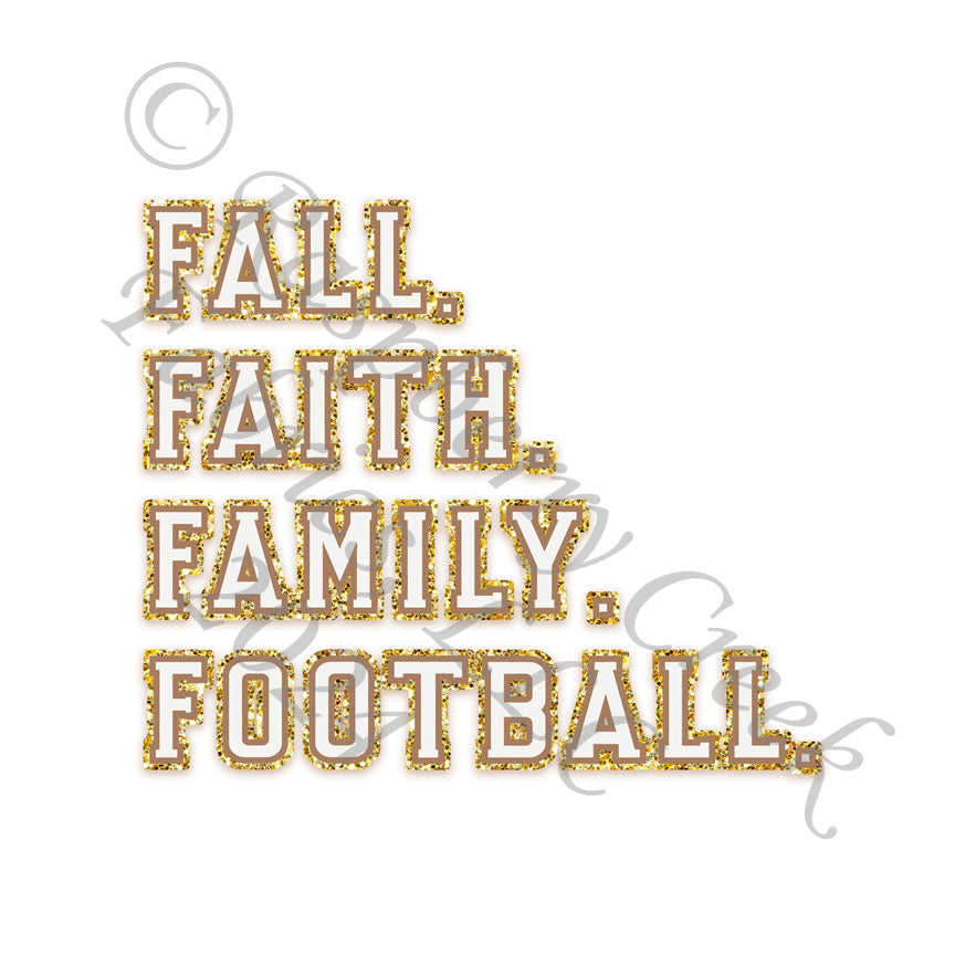 Milk Chocolate and Gold Sparkle Fall Faith Family Football Panel, Preppy Little Things by Bri Powell for CLUB Fabrics