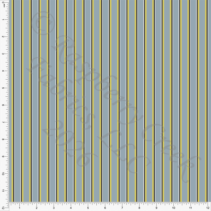 Dusty Blue Citron Grey Vertical Multi Stripe, Rayon Challis by Diana Rammell