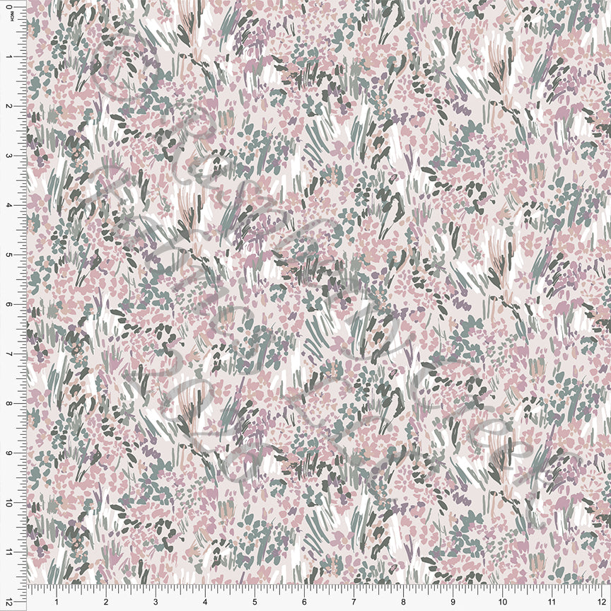 Tonal Dusty Purple Green Abstract Painterly Floral, Rayon Challis by Diana Rammell