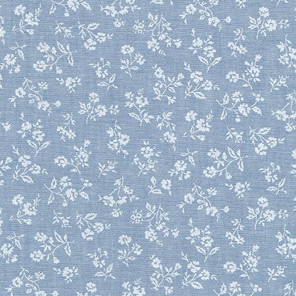 Denim and White Ditsy Floral Chambray, Sevenberry Classiques Collection by Robert Kaufman