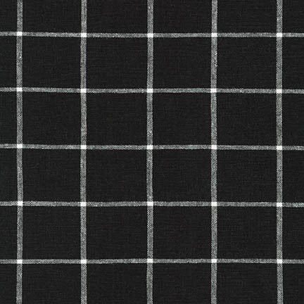 linen plaid - dark charcoal Fabric