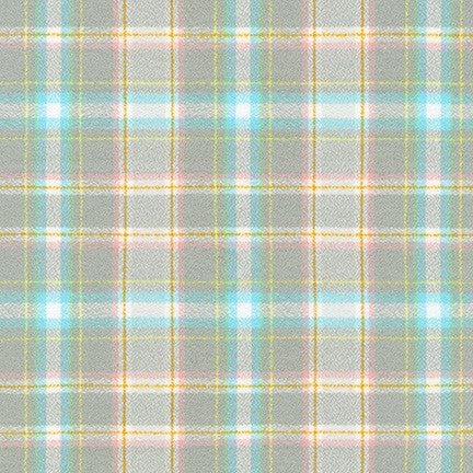 Grey Mint Pink and Mustard Plaid Robert Kaufman Mammoth Flannel