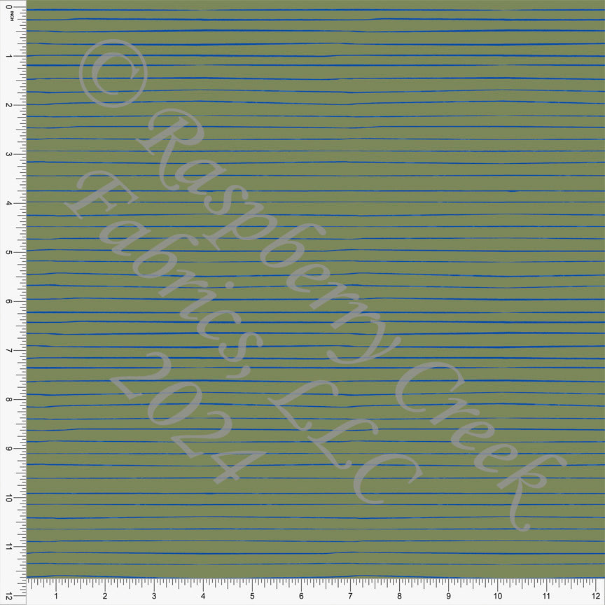 Bright Olive and Royal Blue Vintage Stripe Print Fabric, Sasquatch by Kim Henrie for CLUB Fabric