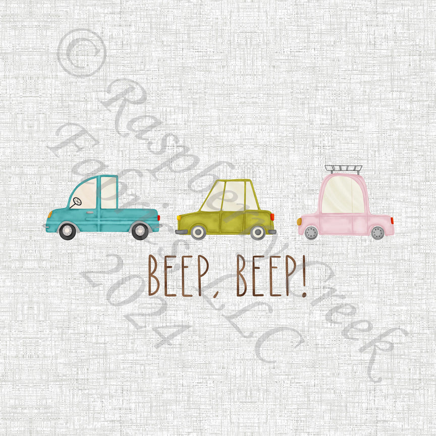 Grey Light Blue Deep Lime and Light Pink Beep Beep Car Panel, Scandi Cars by Brittney Laidlaw for CLUB Fabrics