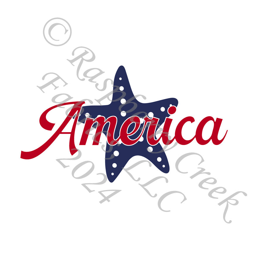 Navy Blue and Red Starfish America Panel, Seaside for CLUB Fabrics