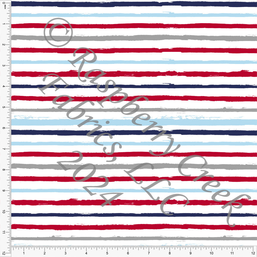Navy Blue Red Light Blue Grey and White Weathered Grunge Stripe Print Fabric, Seaside for CLUB Fabrics