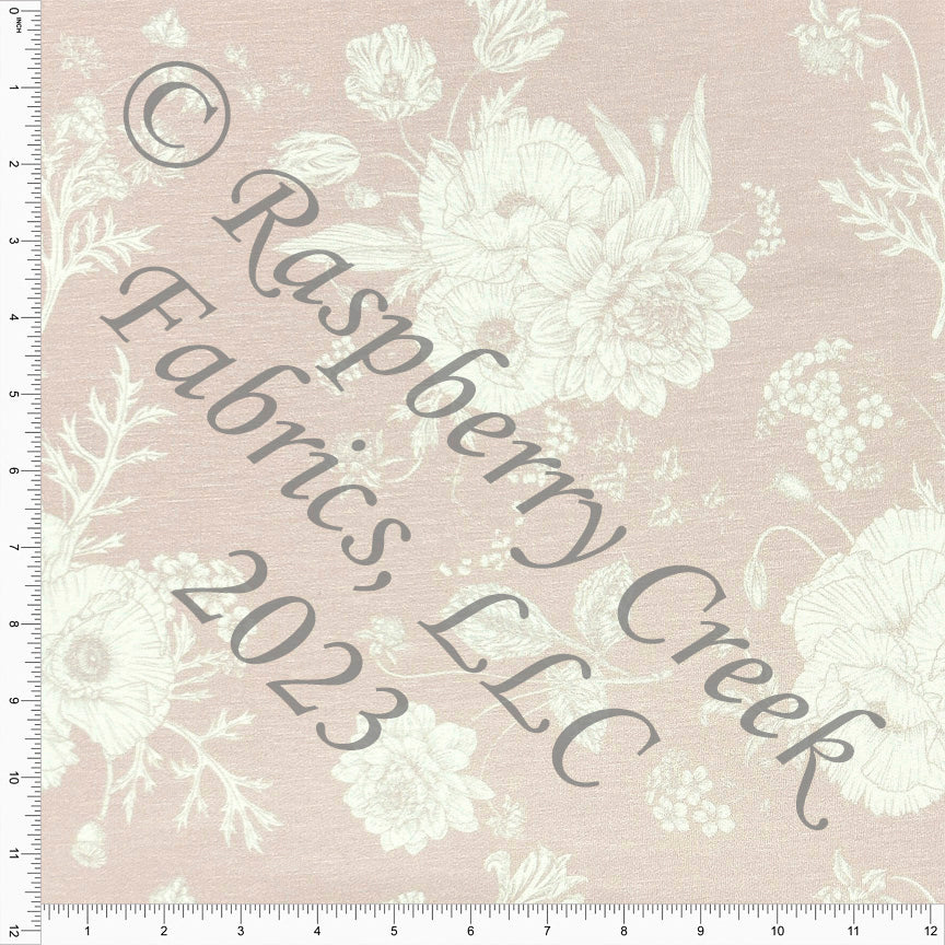Peach Pink and Cream Simple Floral Heathered FLEECE Sweatshirt Knit Fabric, CLUB Fabrics