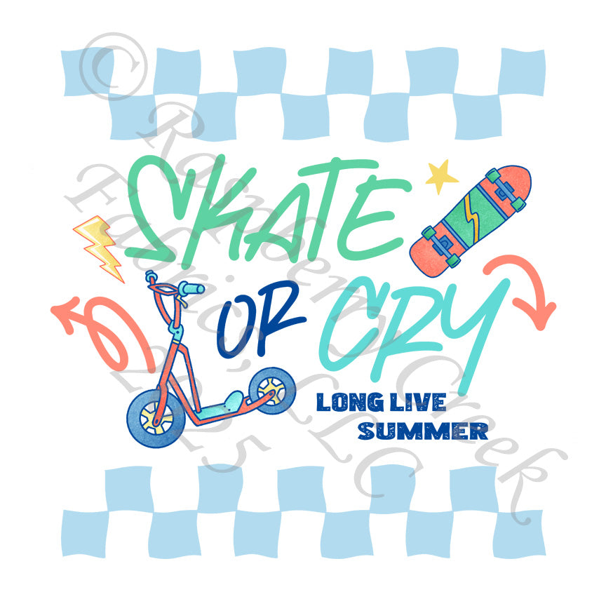 Seafoam Royal Blue and Orange Skate or Cry Panel, Skate Park By Krystal Winn Designs for CLUB Fabrics