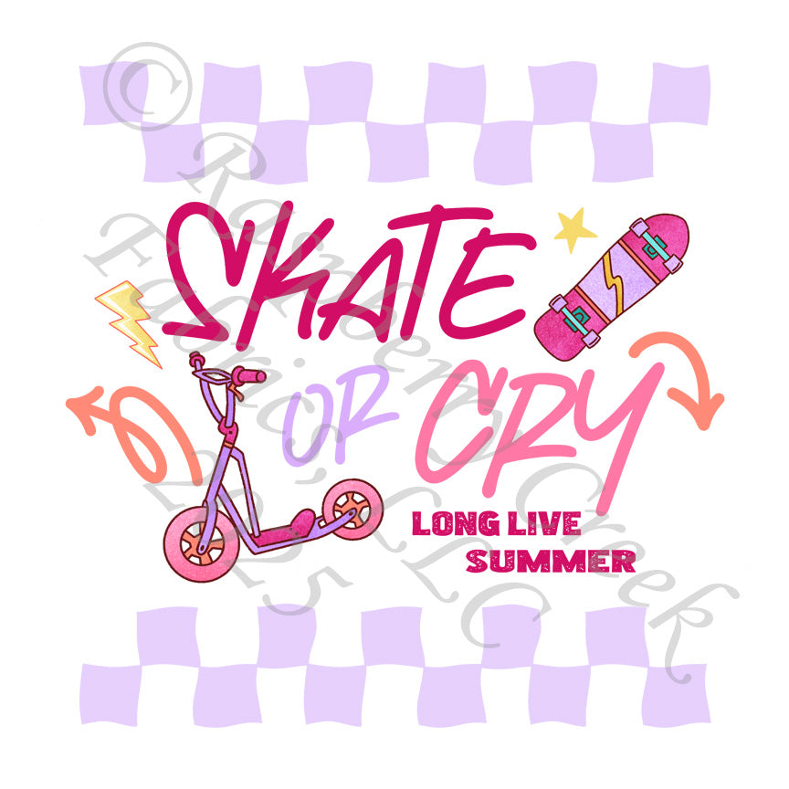 Lilac Fuchsia and Coral Skate or Cry Panel, Skate Park By Krystal Winn Designs for CLUB Fabrics