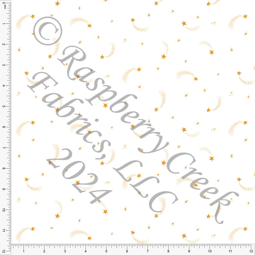 Tonal Gold and Mustard Shooting Star Print Fabric, Space by Janelle Coury for CLUB Fabrics