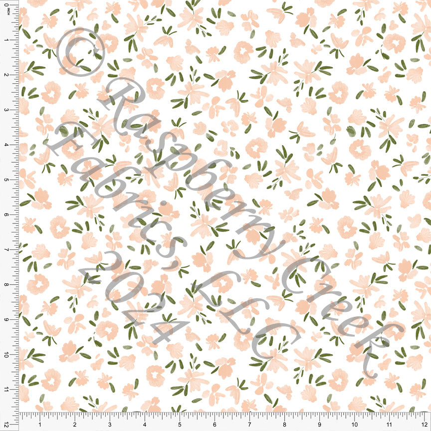 Pink Peach and Light Olive Ditsy Floral Print Fabric, Spring Florals by Brittney Laidlaw for CLUB Fabrics