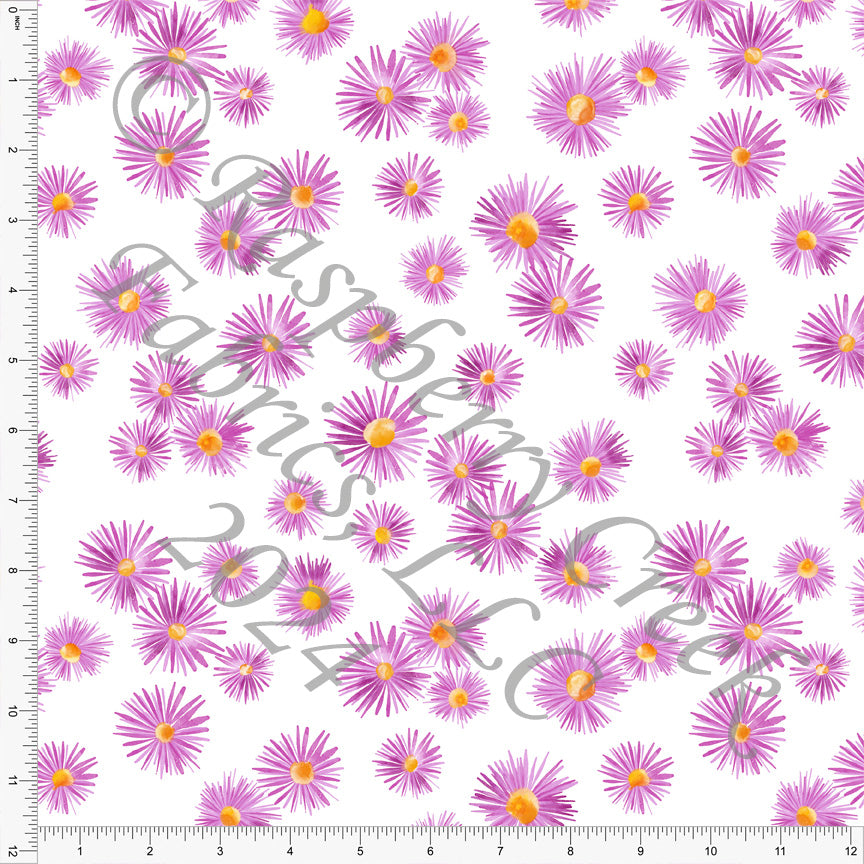 Tonal Bright Purple and Yellow Aster Bud Floral Print Fabric, Spring Florals by Brittney Laidlaw for CLUB Fabrics