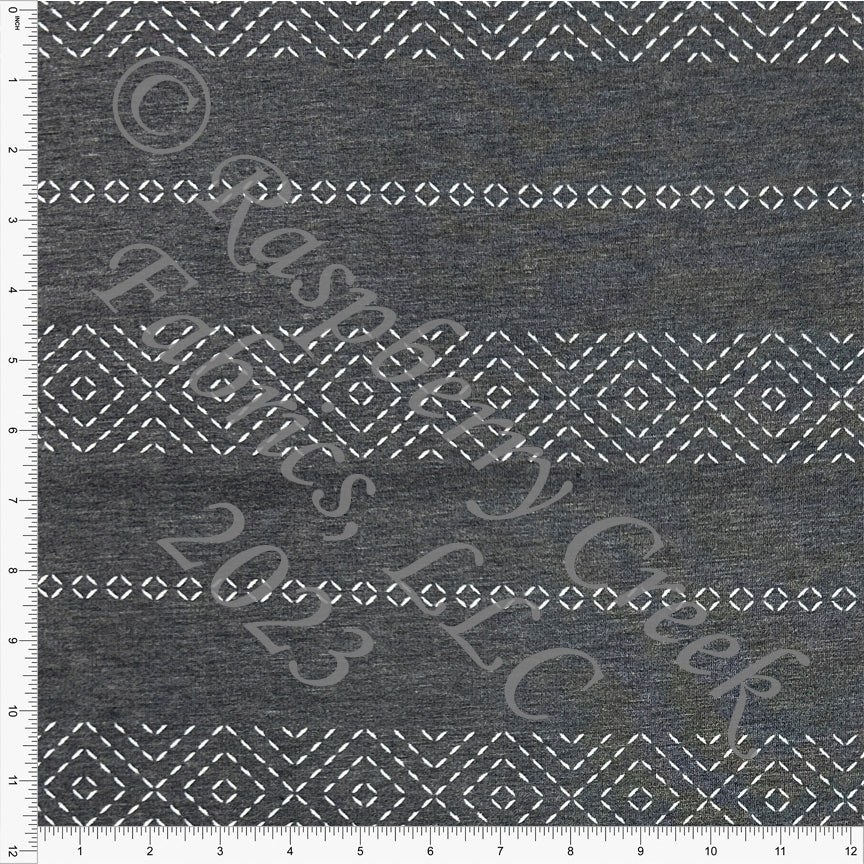 Charcoal and Cream Stitched Stripe Heathered FLEECE Sweatshirt Knit Fabric, CLUB Fabrics