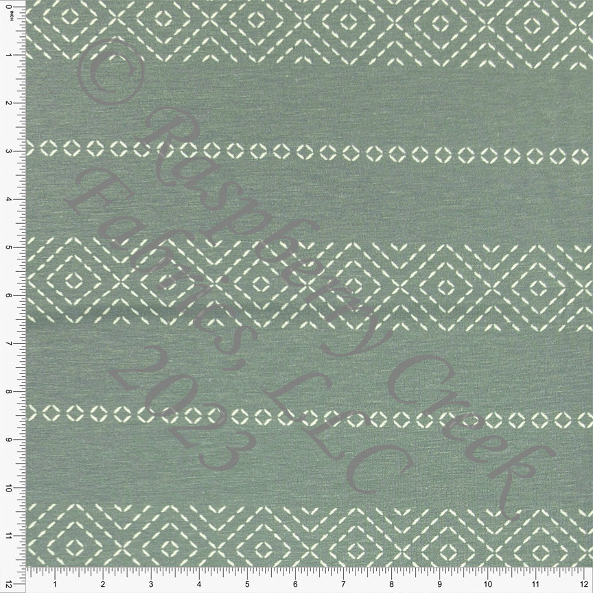 Dusty Green and Cream Stitched Stripe Heathered FLEECE Sweatshirt Knit Fabric, CLUB Fabrics