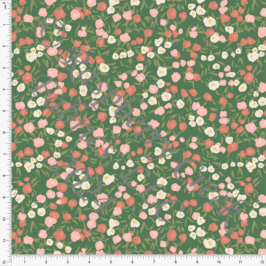 Dusty Olive Blossom Deep Mauve and Cream Ditsy Floral Print Fabric, Summer Blossom by Brittney Laidlaw for Club Fabrics
