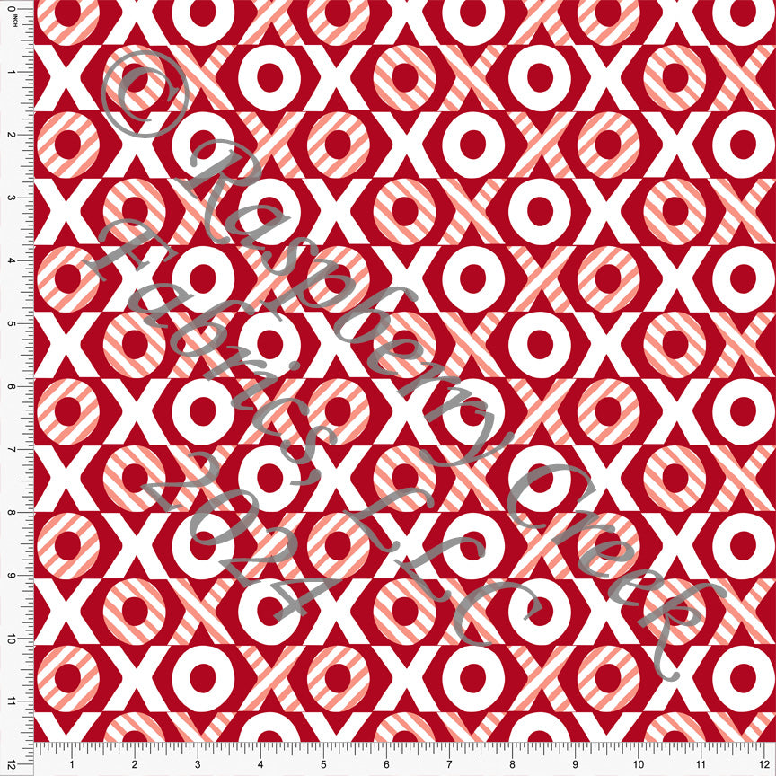 Red Coral and White XOXO Print Fabric, Sweet Valentines by Nice to Michiyo Design for CLUB Fabric