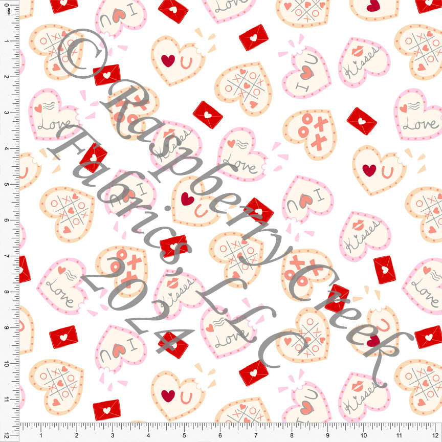 Pink Coral and Red Heart Valentine Cookie Print Fabric, Sweet Valentines by Nice to Michiyo Design for CLUB Fabric