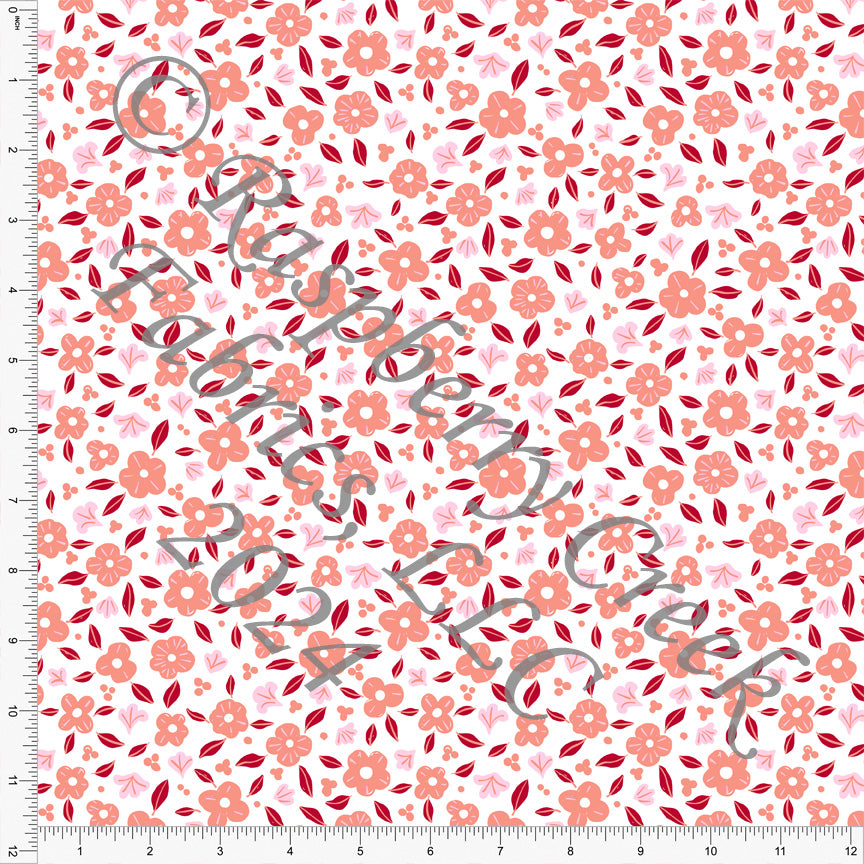 Pink Coral and Red Ditsy Floral Print Fabric, Sweet Valentines by Nice to Michiyo Design for CLUB Fabric