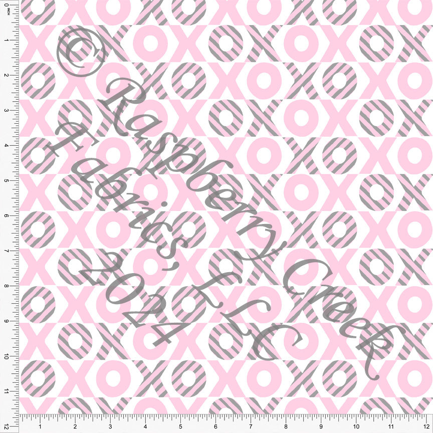 Pink Grey and White XOXO Print Fabric, Sweet Valentines by Nice to Michiyo Design for CLUB Fabric