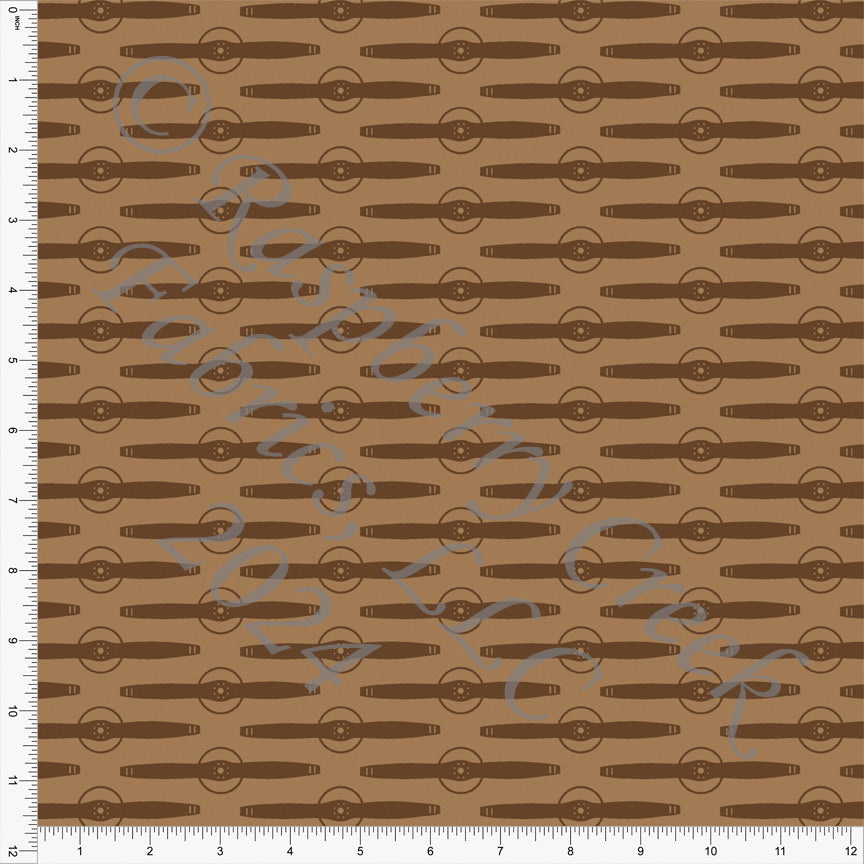 Tonal Brown Airplane Propeller Print Fabric, Take Flight by Kelsey Shaw for CLUB Fabrics