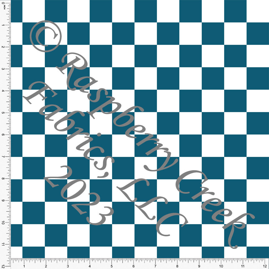 Teal and White Checker Print Fabric, Basics for CLUB Fabrics