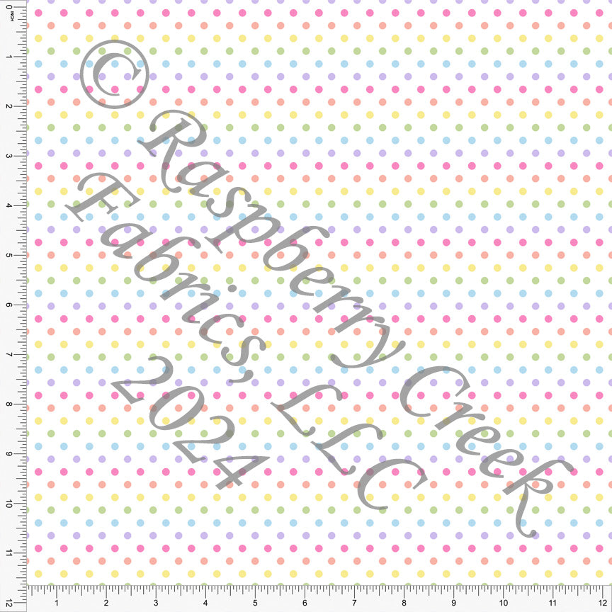 Pastel Pink Blue Green and Yellow Polka Dot Stripe Print Fabric, Traditional Easter for CLUB Fabrics