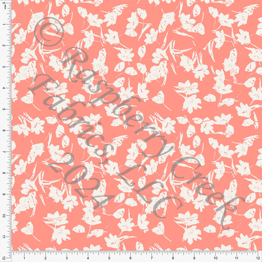 Coral and Cream Negative Floral Print Fabric, Trends for CLUB Fabrics