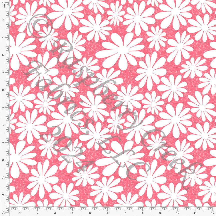Deep Coral Grunge Daisy Floral Print Fabric, Trends for CLUB Fabrics