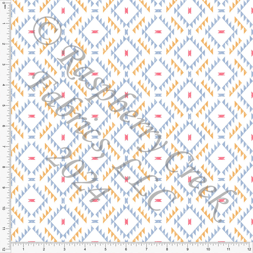 Periwinkle Tangerine and Deep Coral Southwest Geometric Print Fabric, Trends for CLUB Fabrics
